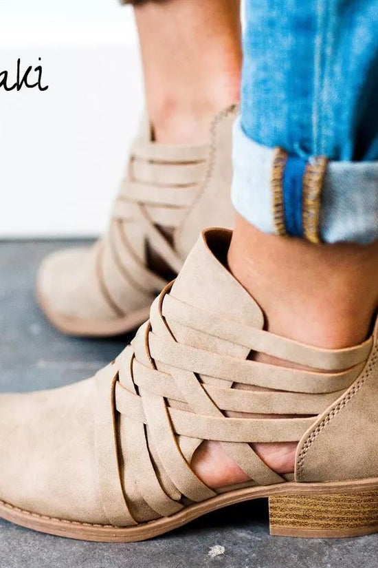 New Pointed Thick Heel Hollow Short Boots