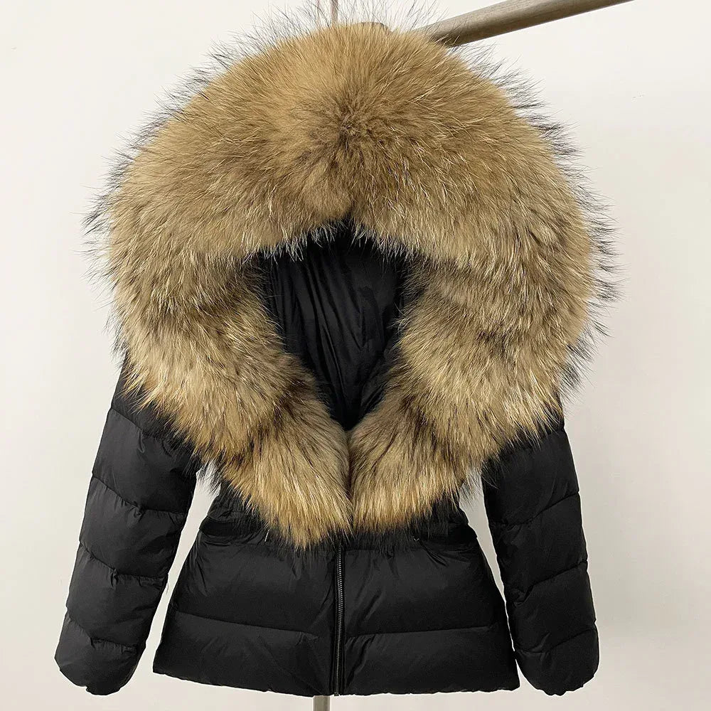 Short Slim Fit Fur Down Jacket 2026 - Women's Waist-Tight Winter Coat - DanaFashionstore