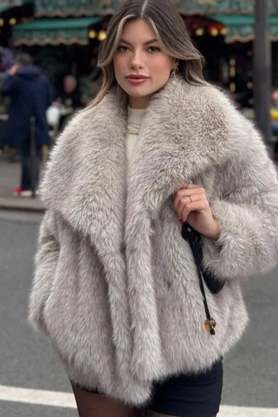 Winter Plush Coat Fashion Warm Thicken Fluffy Lapel Jacket Outwear Casual Long Sleeve Tops Womens Clothing