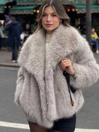 Winter Plush Coat Fashion Warm Thicken Fluffy Lapel Jacket Outwear Casual Long Sleeve Tops Womens Clothing - DanaFashionstore