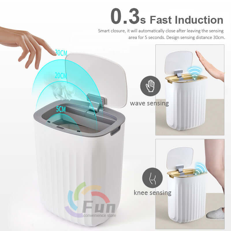 Smart Trash Can With Lid For Bedroom And Living Room Kitchen Storage Box Trash Can Induction Small Car Box Automatic Smart Dustbin Smart Trash Bin $133.38 Dana Fashion Color: Black Gold style: 20L Toys & Hobbies Summary: It senses people approaching and o
