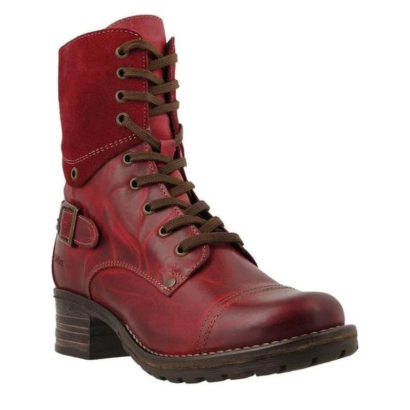 Casual Low-Heeled Round Toe Cross Lace-Up Ankle Boots