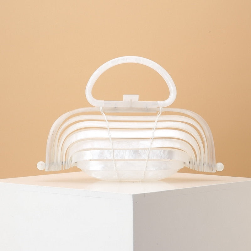 Acrylic bamboo basket hollow handbag foldable shell bag