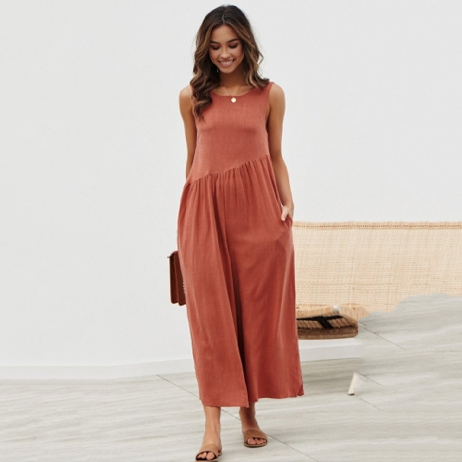 Explosion solid color vest jumpsuit