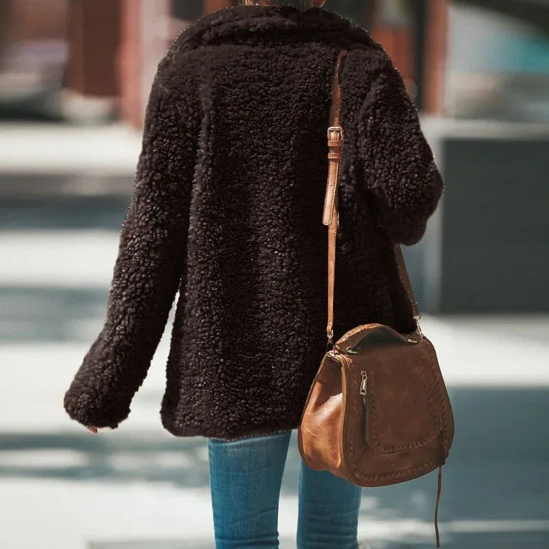 Lapel Fluffy Faux Fur Jacket 2026 - Long Sleeve Furry Overcoat - DanaFashionstore