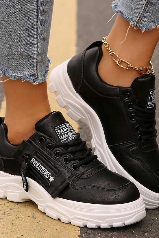 Lace-up Sports Shoes With Side-Zipper Design Fashion Thick-soled Round-toe Casual Shoes For Women Sneakers - DanaFashionstore