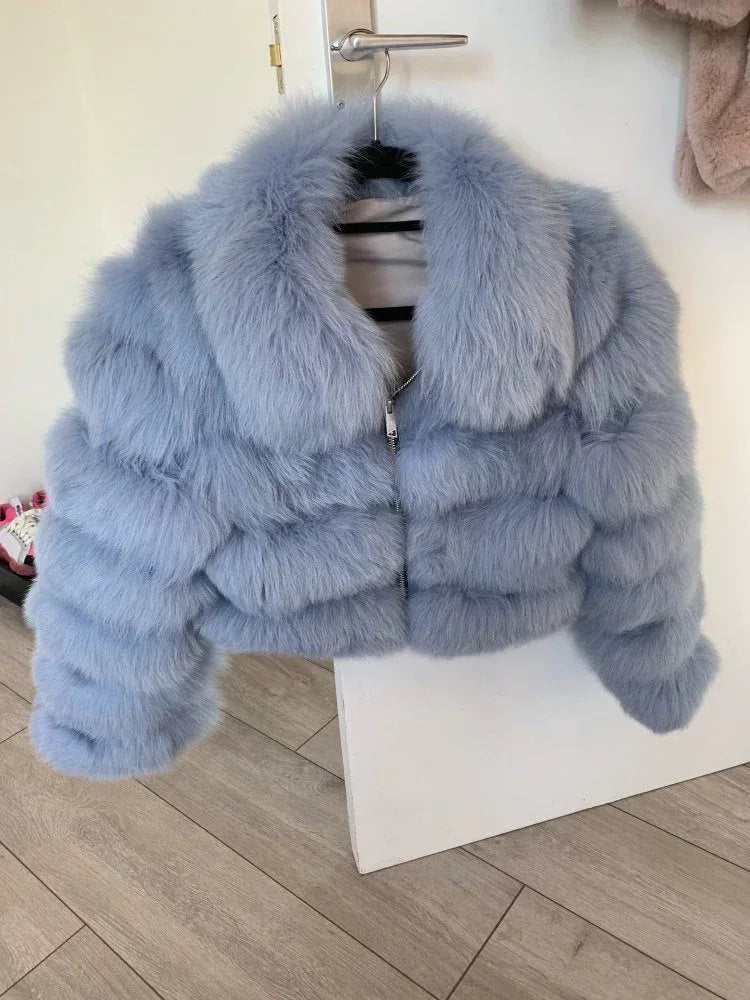 Women's Fur Coat Fox Fur Stitching Short Lapel Long Sleeve Coat - DanaFashionstore