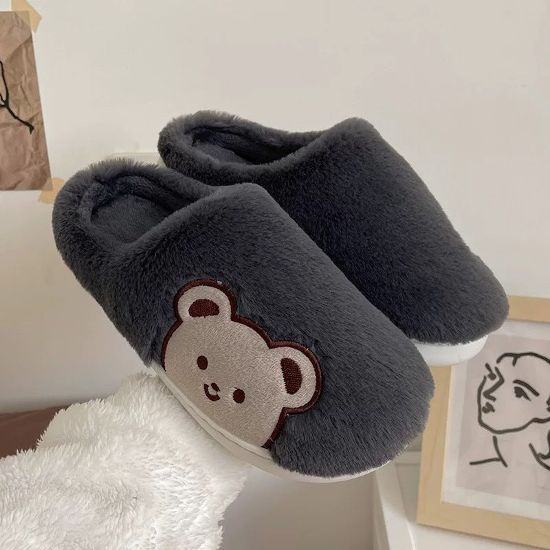 Women's Cute Home Plush Soft Soled Bear Warm Cotton Slippers
