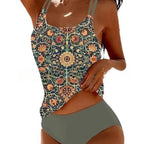 Retro Split High Waist Bikini Beach Print Strap Swimsuit - DanaFashionstore