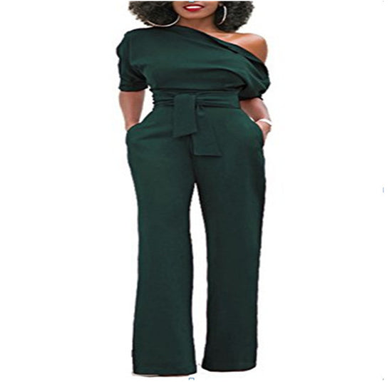 Off-the-shoulder buttoned wide-leg pants