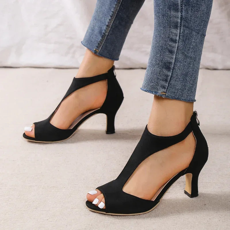 Women's Zippered High Heeled Fish Beak Sandals - DanaFashionstore