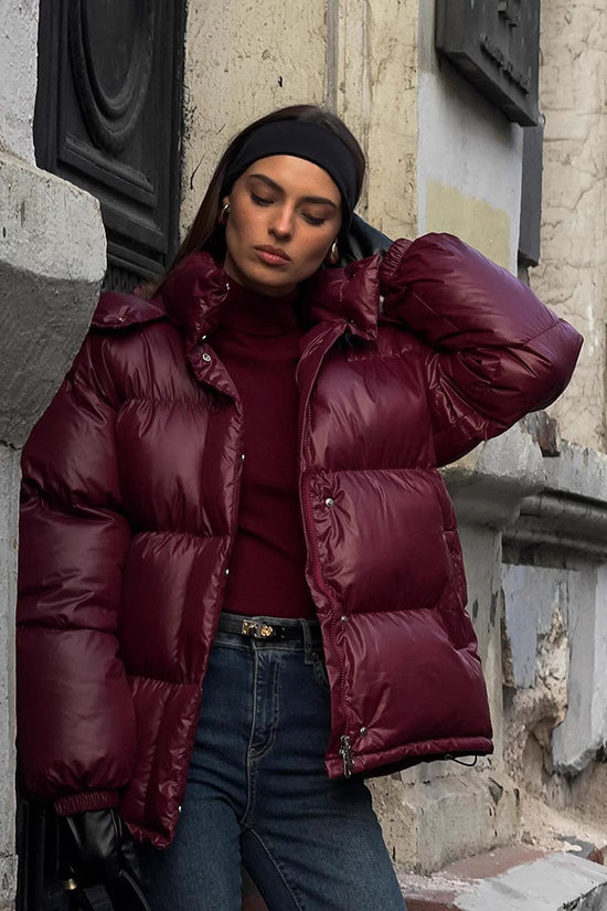 Women's Clothing Graceful Stand Collar Hooded Cotton Jacket