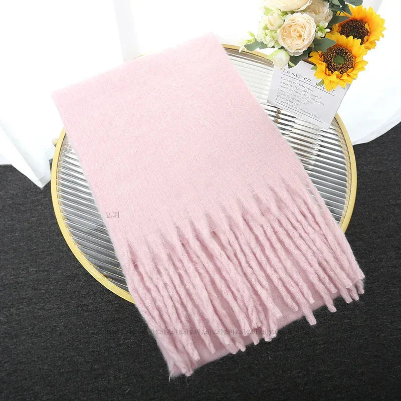 Macaron Solid Color Thick Braid Tassel Shawl - DanaFashionstore