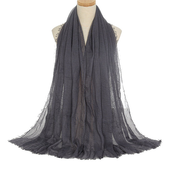 Pleated Viscose Yarn Monochrome Scarf Natural Wrinkled Cotton And Linen Burrs