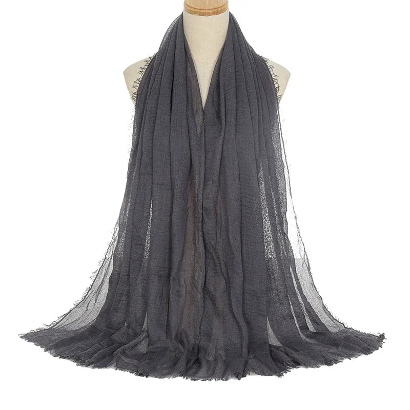 Pleated Viscose Yarn Monochrome Scarf Natural Wrinkled Cotton And Linen Burrs - DanaFashionstore