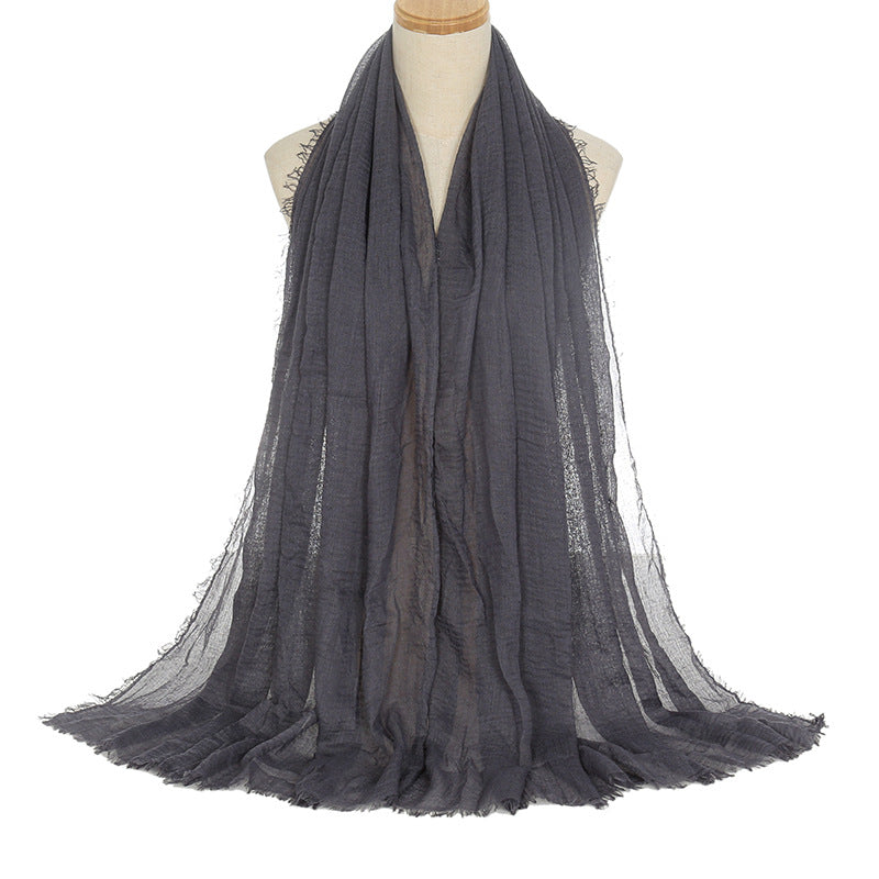 Pleated Viscose Yarn Monochrome Scarf Natural Wrinkled Cotton And Linen Burrs