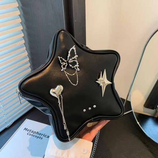 New Original Five-pointed Star Metal Butterfly Love Pendant Black Chain Backpack - Dana Fashion