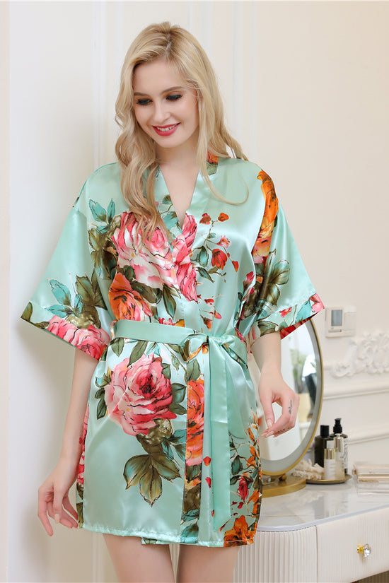 Hand-painted peony simulation silk nightgown - Dana Fashion