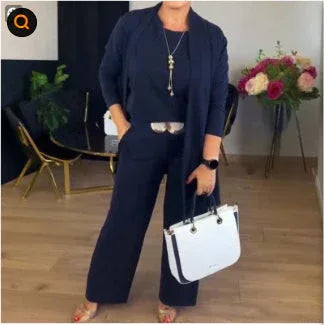 Round Neck Long Sleeve Top Belt Comfortable Blouse And Pants - DanaFashionstore