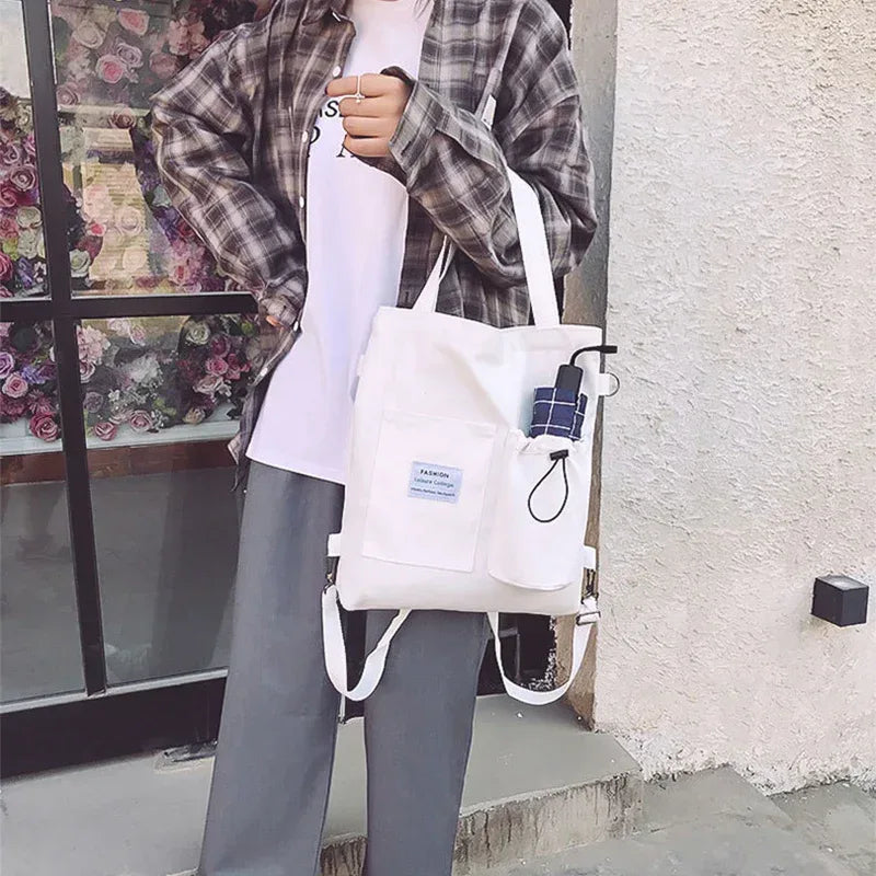 Harajuku Canvas Bags Students Handbag With Pockets Preppy Buckpack Shoulder Bag For Women Shoolbags - DanaFashionstore