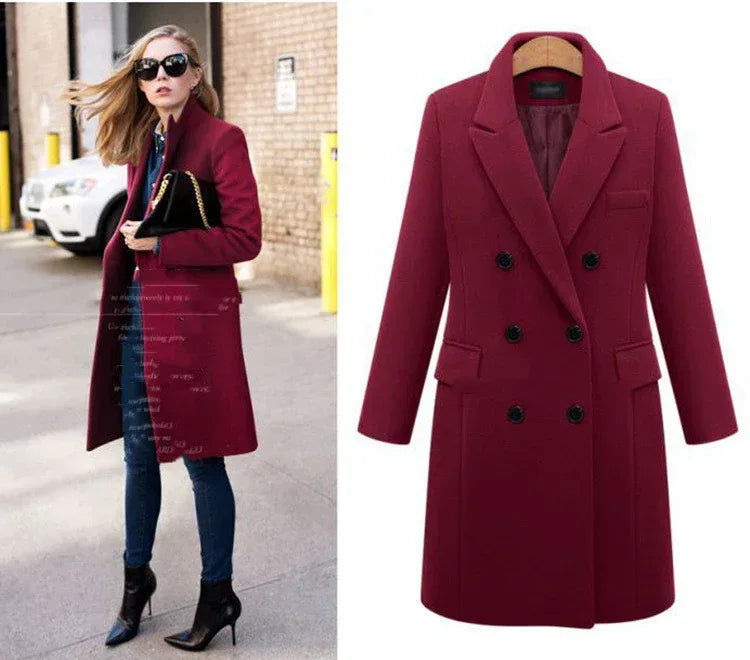 Medium length large woolen overcoat for women - DanaFashionstore