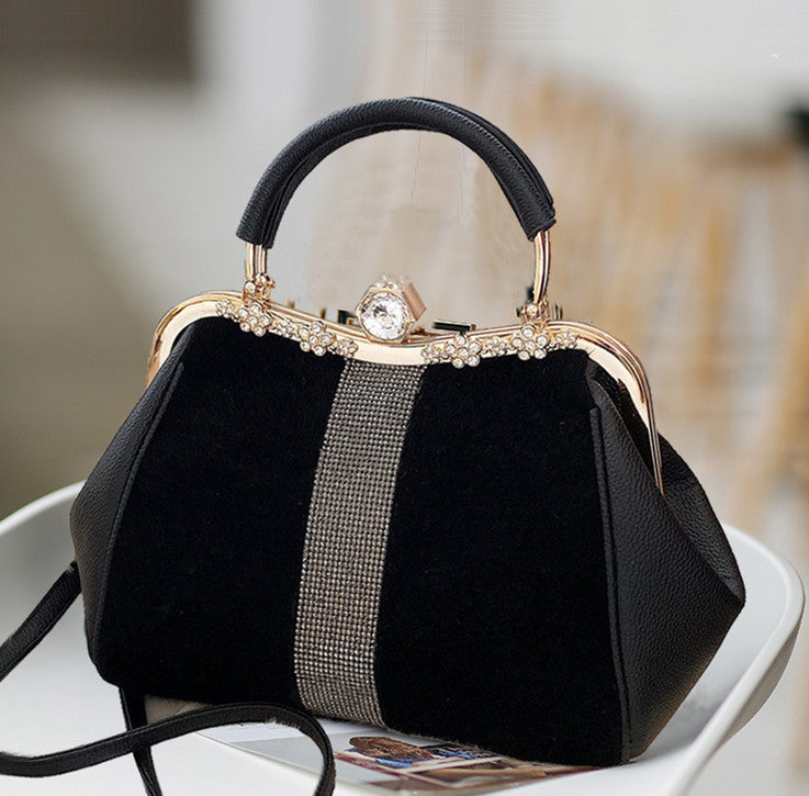 Autumn And Winter Diamond-embedded All-match Horse Hair-like Handbag - Dana Fashion