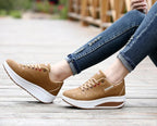 Thick bottom shake shoes women's leather casual shoes non-slip walking shoes travel shoes Korean version of the increase single shoes large size - DanaFashionstore