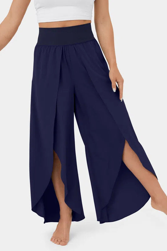 Loose Split Yoga Pants Summer Elastic High Waist Wide Leg Trousers Women's Fashion Versatile Clothing