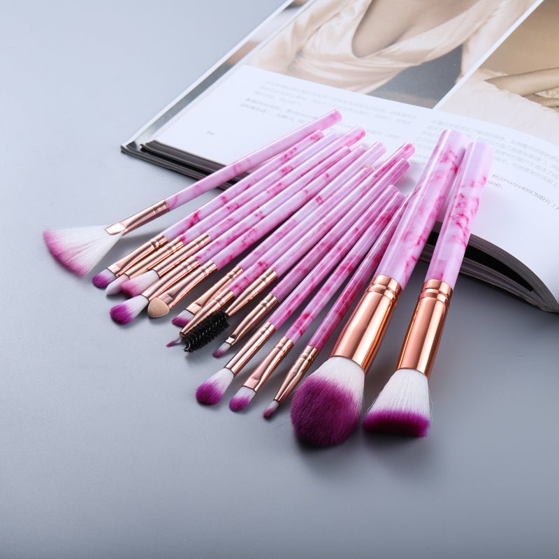 15 Marbled Design Makeup Brushes Set $20.20 Dana Fashion Color: Rose quantity: Q15pcs makeup Overview: 1. This set includes3 unique brushes to help create an array of different looks. 2. Different shapes and sizes of the bristles allow you to create a var