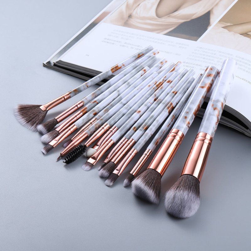 15 Marbled Design Makeup Brushes Set $21.17 Dana Fashion Color: Blue quantity: Q15pcs makeup Overview: 1. This set includes3 unique brushes to help create an array of different looks. 2. Different shapes and sizes of the bristles allow you to create a var