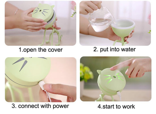 150ML Cat Ultrasonic Humidifier Aromatherapy Diffusers USB Car Air Freshener Home Mini Air Water Air Purifier Led Bulb Diffuser $34.99 Dana Fashion Color: Black Beauty Tools Information: (1). size: 157*90*175(mm) (2). color: black,white, blue (3). capacit