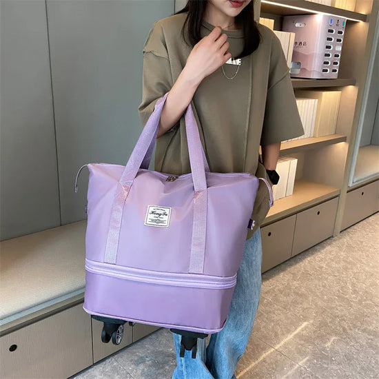 New Universal Wheel Travel Bag With Double-layer Dry And Wet Separation Fitness Yoga Shoulser Bags Sports Fitness Large Capacity Handbag Women - DanaFashionstore