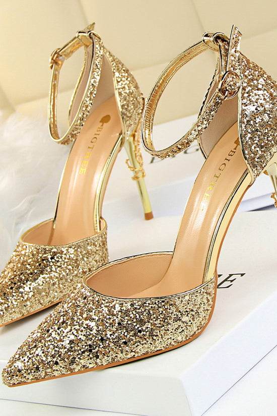 High metallic and sequined heels