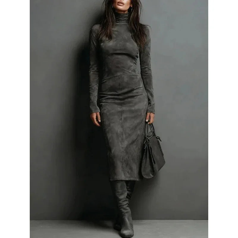 Turtleneck Long-sleeved Dress Fashion Sexy Slim-fitting Bodycon Long Dresses Women's Clothing - DanaFashionstore