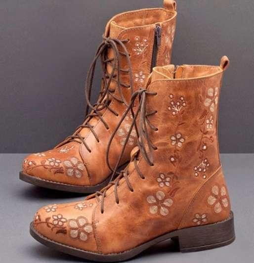 Flat heel lace up boots for autumn and winter - DanaFashionstore