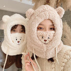 Cute Bear Plush Hat Winter Warm Thickened Scarf With Mask Anf Drawstring Design - DanaFashionstore