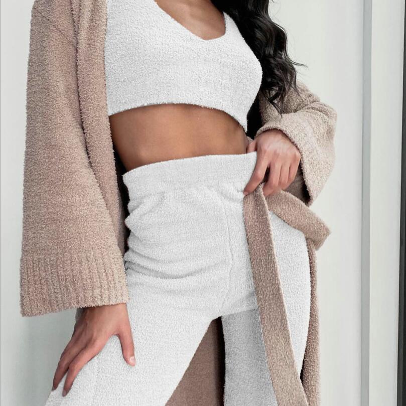 3pcs Womens Clothing Long Sleeve Crop Tank Top And Drawstring Shorts Pajama Set - DanaFashionstore