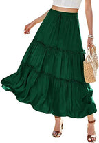 Women's Elastic High Waist A-Line Pleated Casual Maxi Dress