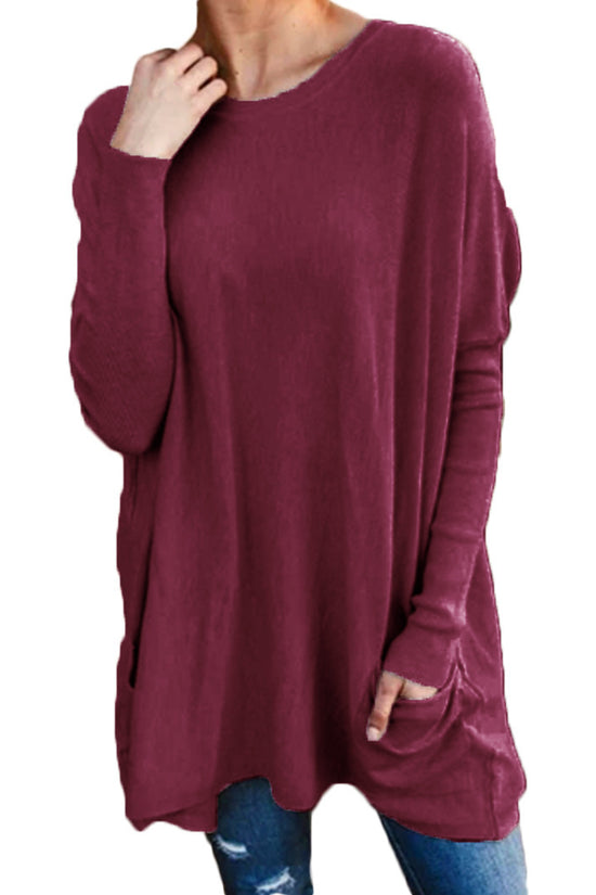 Women's Casual Pocket Loose Long Sleeve Top