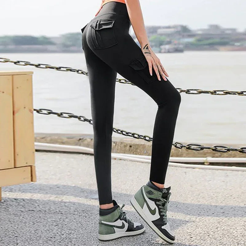 Multi-pocket pants women overalls stitching tight-fitting sports running fitness yoga pants - DanaFashionstore
