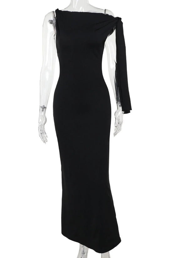 One-shoulder Ribbon Long Dress Ins Fashion Slim Sleeveless Dresses For Evening Party Club Clothing Women - DanaFashionstore