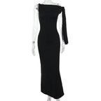 One-shoulder Ribbon Long Dress Ins Fashion Slim Sleeveless Dresses For Evening Party Club Clothing Women - DanaFashionstore