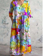 Loose Fashion Premium V-neck Print Dress