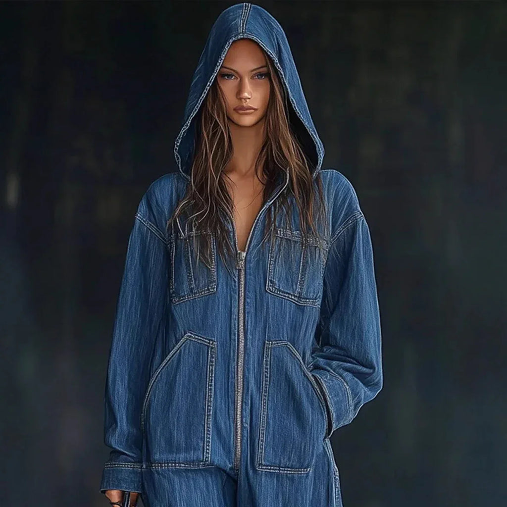 Hooded Overall Jeans Women 2026 - European American Denim Jumpsuit - DanaFashionstore