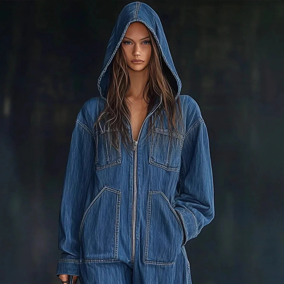 Hooded Overall Jeans Women 2026 - European American Denim Jumpsuit - DanaFashionstore