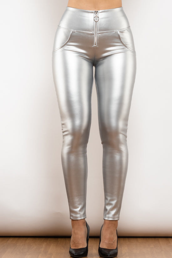 Shascullfites Melody High Waist White Leather Butt Lifting Pants Ladies Thermal Leggings With Zipper - Dana Fashion
