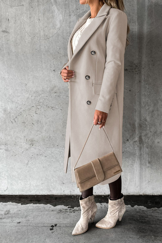 Double Breasted Lapel Coat Winter Fashion Solid Slim Long Jacket Long Sleeve Tops Womens Clothing