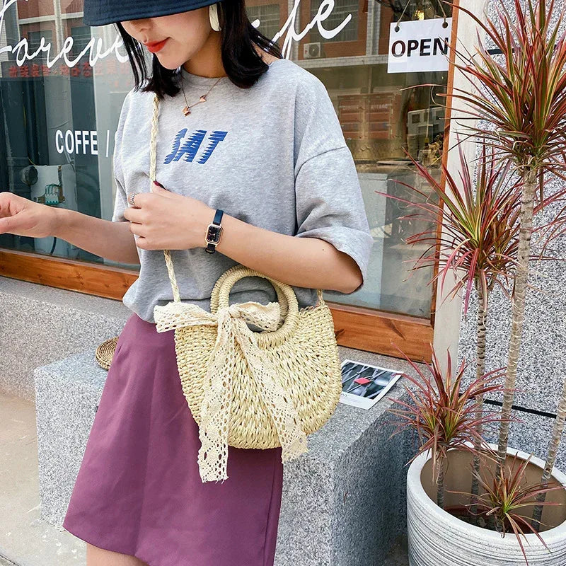 Fashion Western Lace Bow Straw Bag - DanaFashionstore