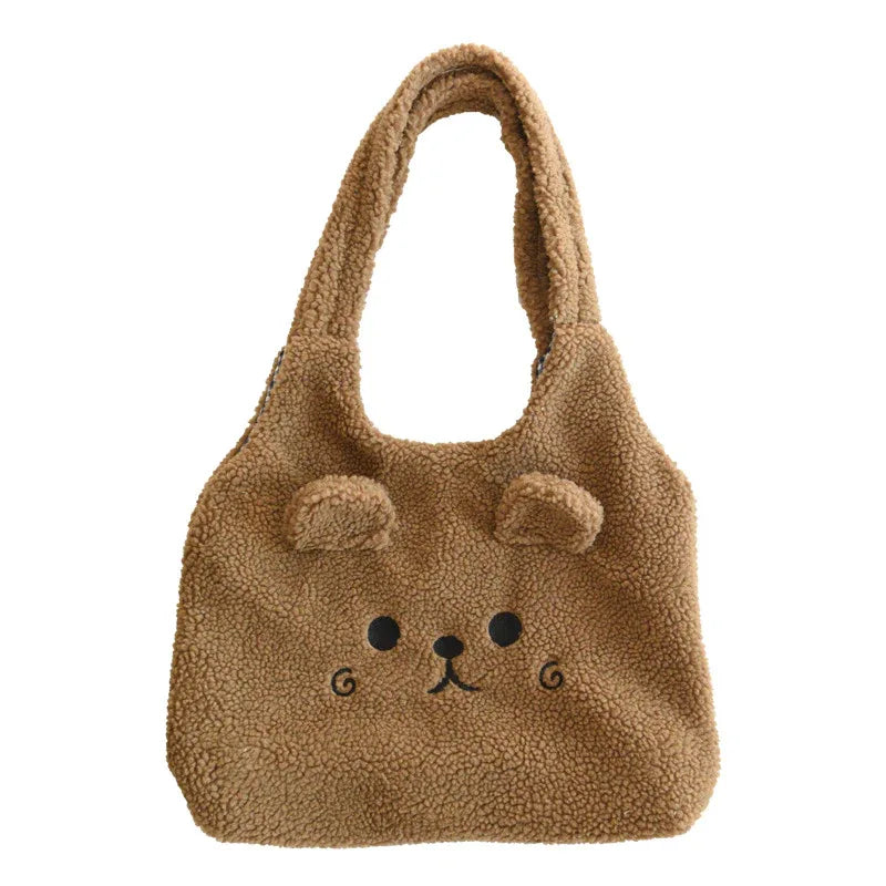 Lamb Wool Large Capacity Plush Embroidery Shopping Bag - DanaFashionstore