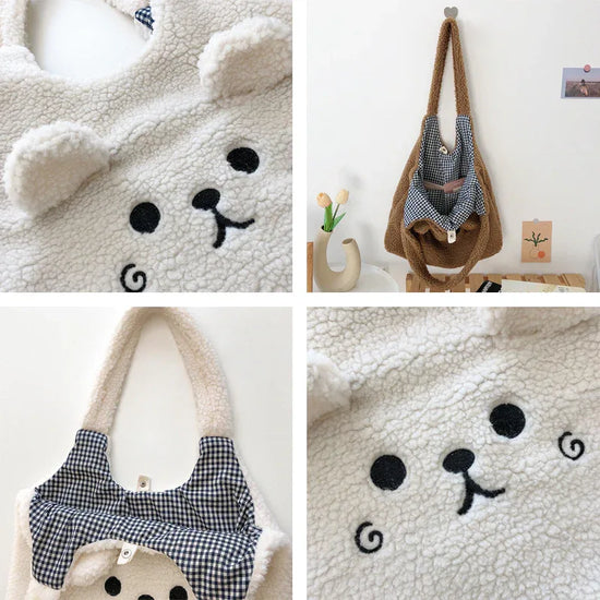 Lamb Wool Large Capacity Plush Embroidery Shopping Bag - DanaFashionstore